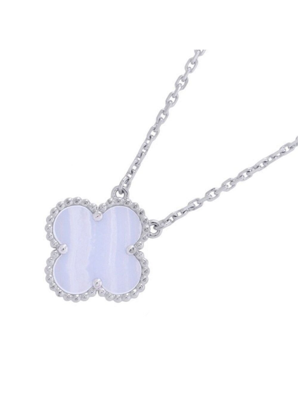 Van Cleef & Arpels Necklace Vintage Alhambra Pendant Chalcedony 18 White Gold